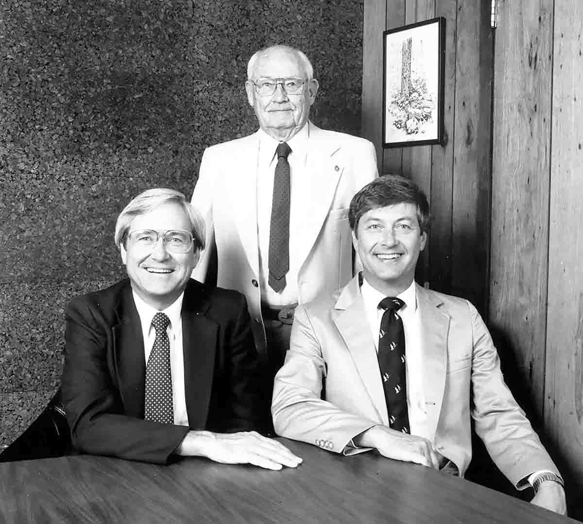 Hodgdon was founded as a family owned and operated company. Bruce Hodgdon (standing) with his two sons Robert E. Hodgdon (left)  and J.B. Hodgdon (right).
